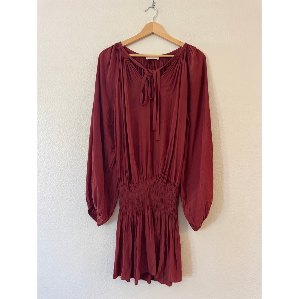 MISA‎ Los Angeles Mini Dress Smocked Waist Balloon Sleeve Small Burgundy